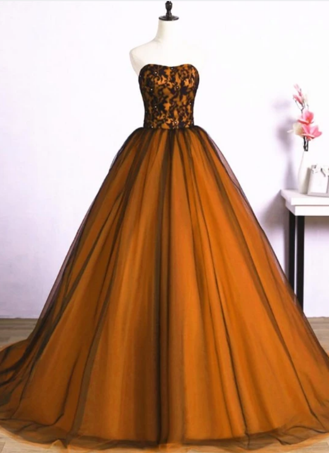 Tulle A-line Ball Gown Sweet 16 Party Dress, Long Prom Dress
