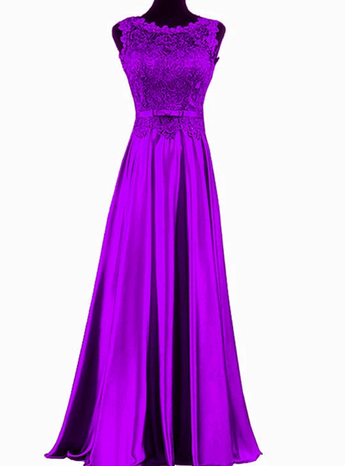 Beautiful Long Soft Satin With Lace Bridesmaid Dress, A-line Prom Dress