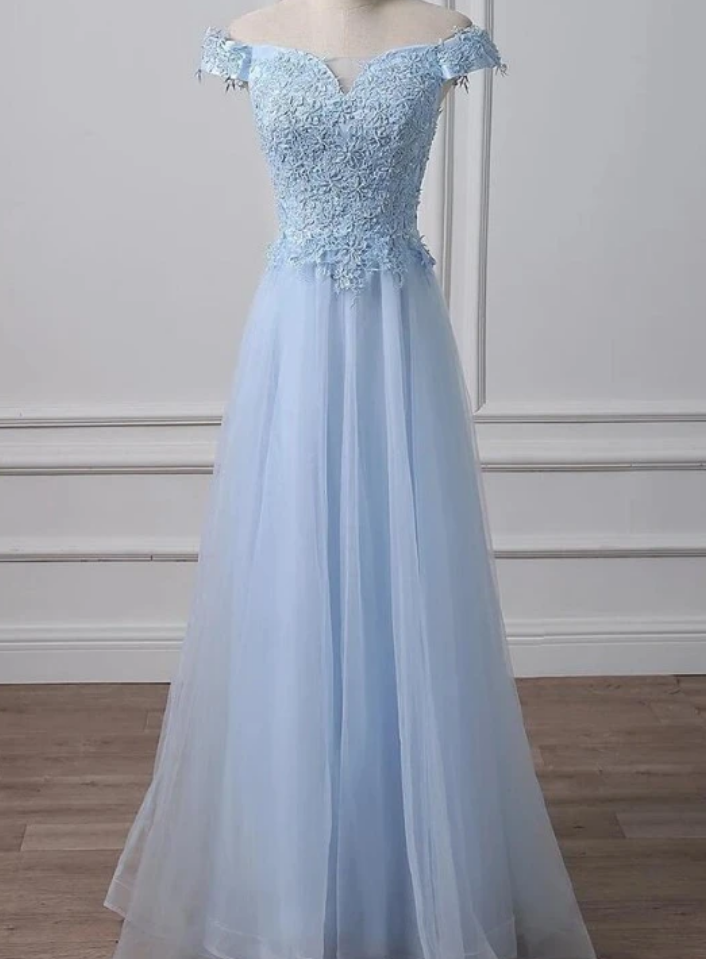 Beautiful Off Shoulder Tulle With Lace, Lon Prom Dress