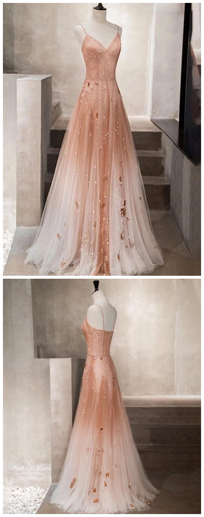 Beautifultulle Straps Pearls Long Wedding Party Dress, Elegant Party Dress
