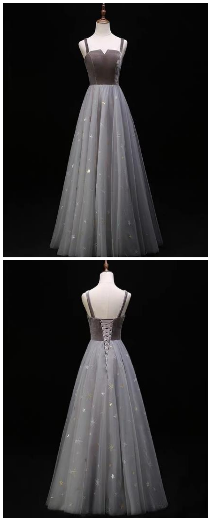 Elegant Straps V-neckline Prom Dress, Tulle With Velvet Long Bridesmaid Dress