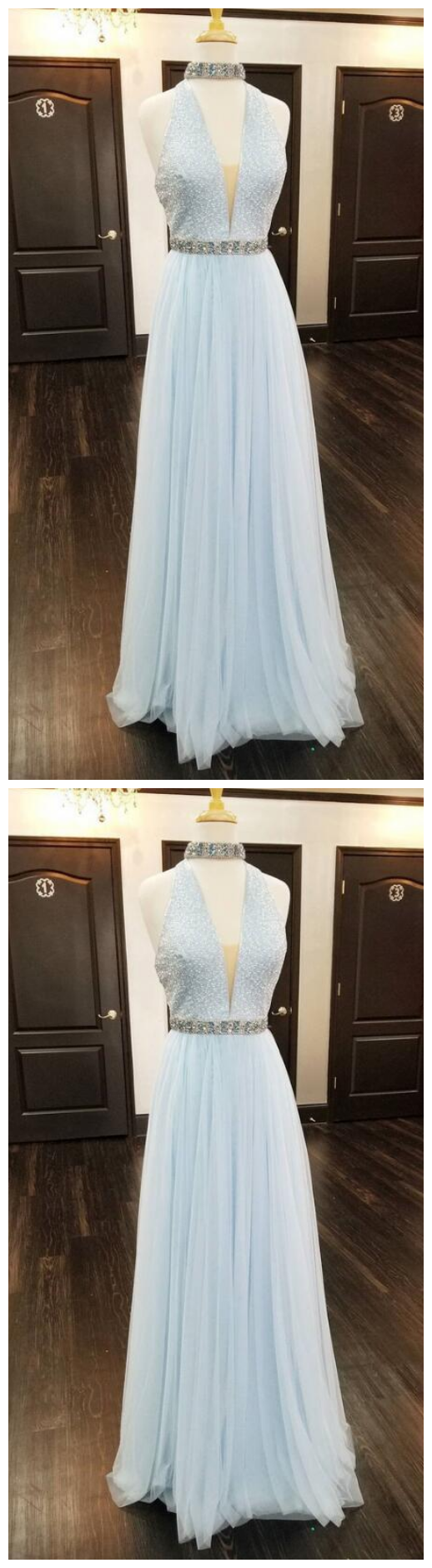 Long A-line Halter Prom Dress, Evening Dresses ,sexy Formal Gowns Backlessprom Dress, Party Graduation Dresses With Beads For Teens
