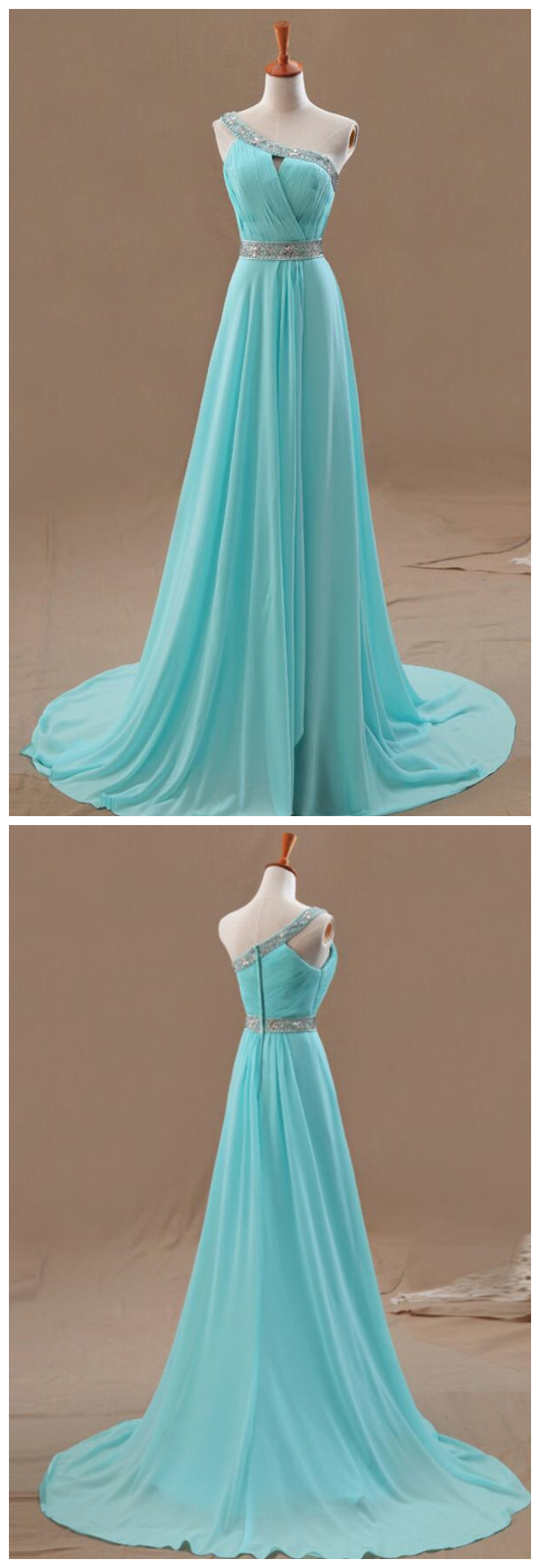 Prom Dresses,one Shoulder Prom Dresses,beaded Evening Dress,chiffon Prom Dress