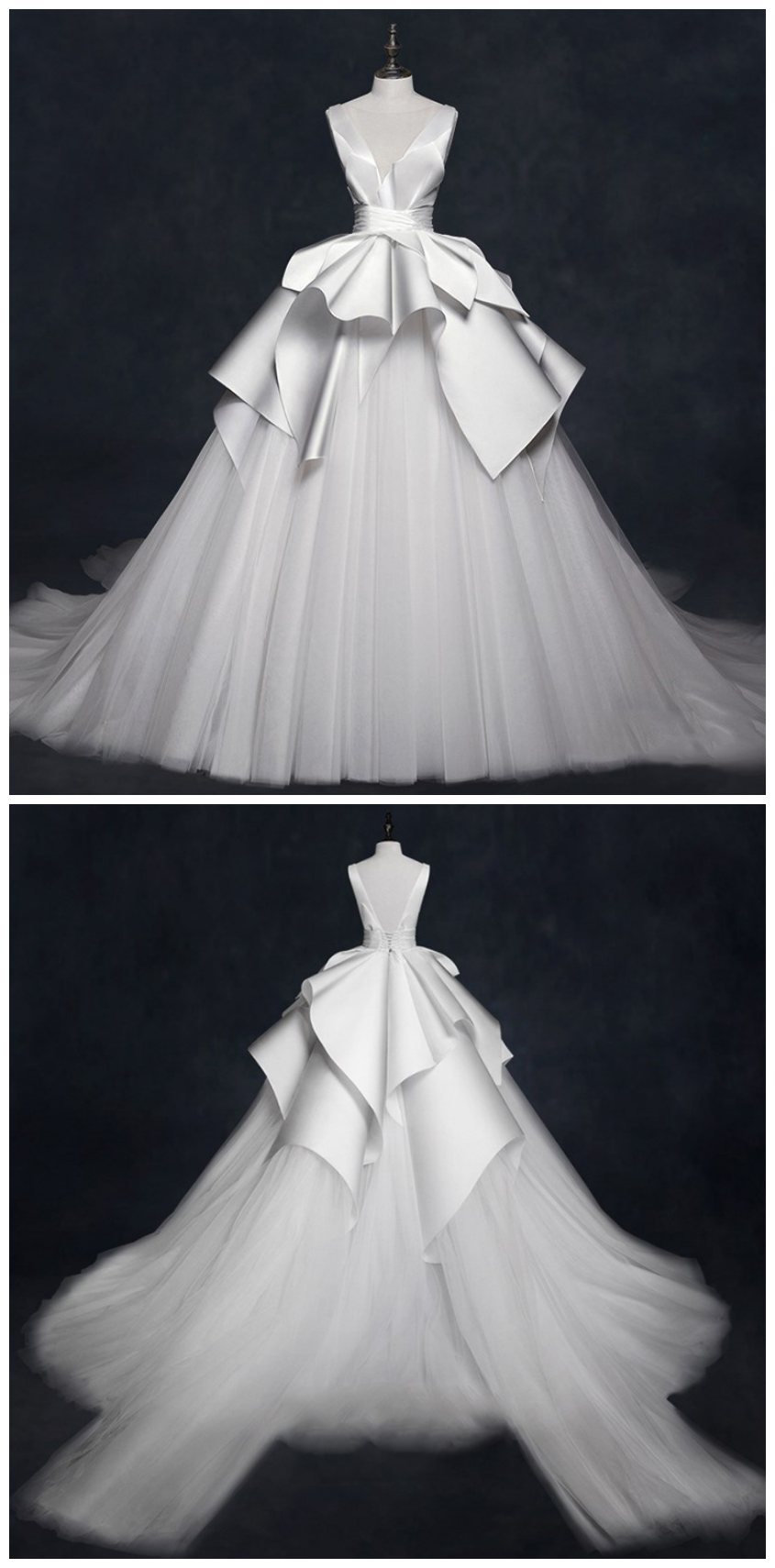 Satin Tulle Ball Gown Long Wedding Dress Bridal Gowns