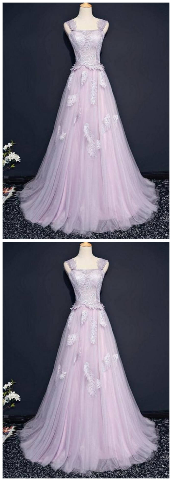 A-line Long Prom Dresses With Appliques Party Dresses