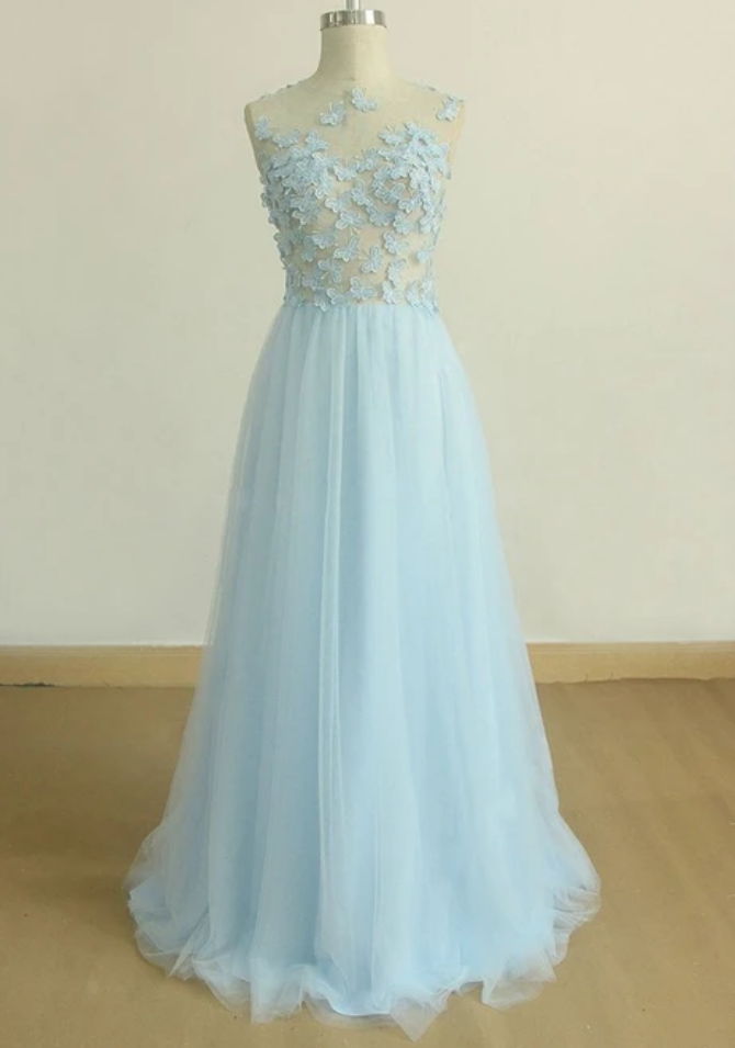 Long Prom Dress With Butterfly, Baby Lace Formal Graduation Evening Dress