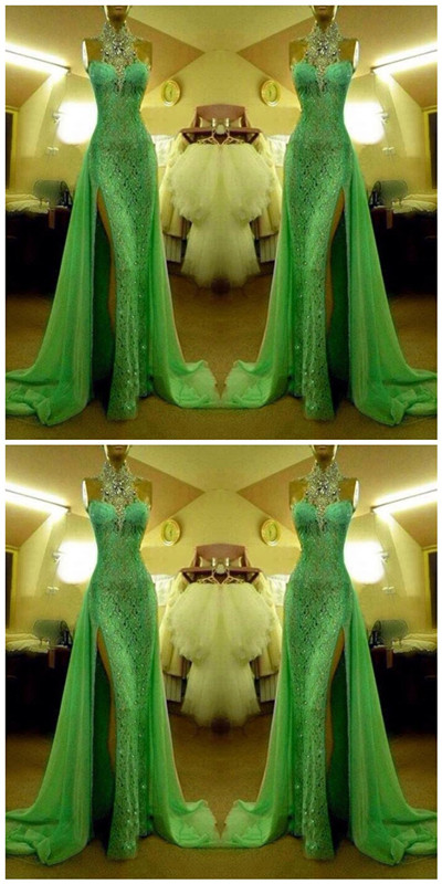 Prom Dress,sexy Prom Dress,green Prom Dress,custom Prom Dress,luxury Prom Dress,slim Prom Dress Lace Prom Dress,modest Prom Dress,side Split Prom