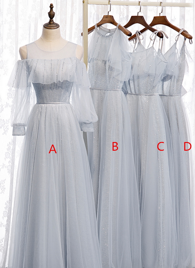 A Line Tulle Long Prom Dress Bridesmaid Dress