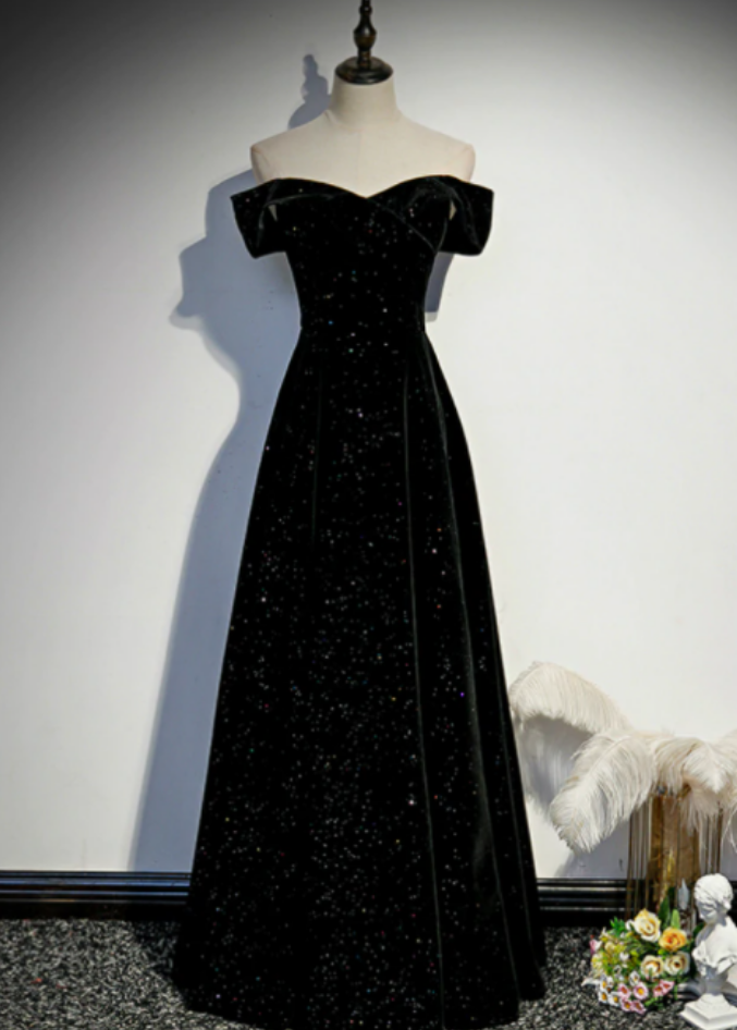 Black Velvet Off The Shoulder Prom Dress on Luulla
