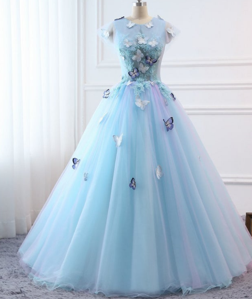 Prom Ball Gown Plus Size Long 2021 Women Formal Dresses Butterfly Flower Quinceanera Dress Masquerade Prom Dress Wedding Bride Gown