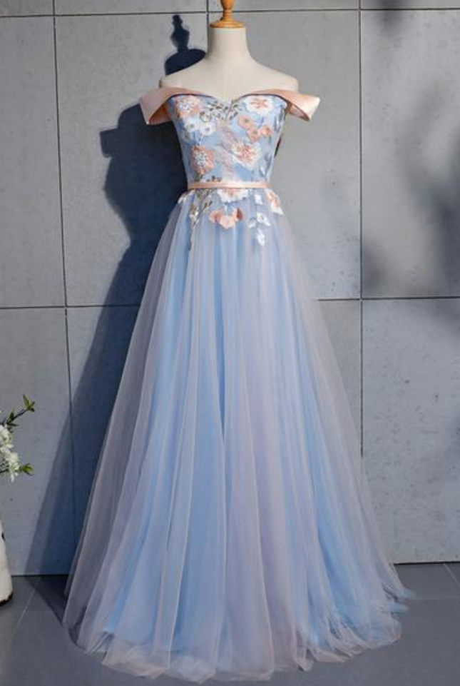 Tulle Strapless Custom Size Long A Line Prom Dress With Applique