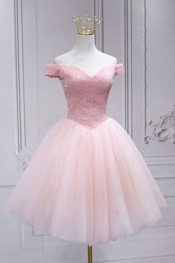 Shiny Beadings Off The Shoulder Pink Short Homecoming Prom Dress, Off ...