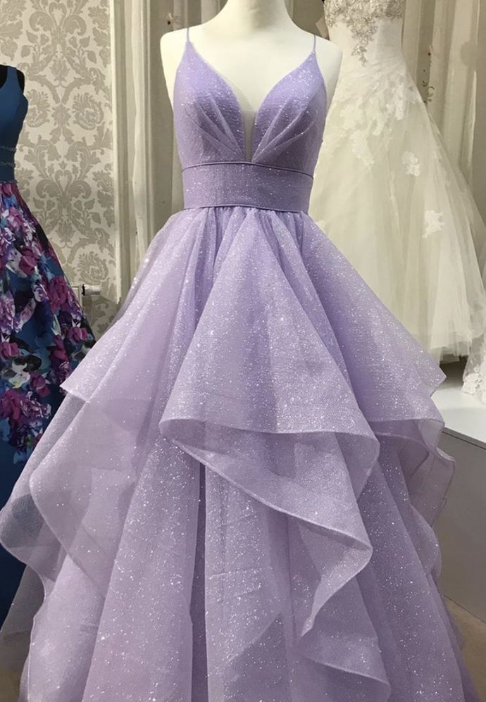 V Neck Purple Prom Gown, Purple V Neck Formal Graduation Dresses -   Canada