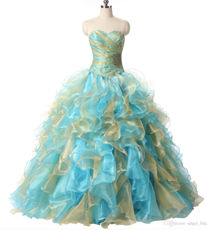 Newest Gold Mint Quinceanera Dresses 2019 Applqiues Beads Sweet 16 Prom Pageant Debutante Formal Evening Prom Party Gown