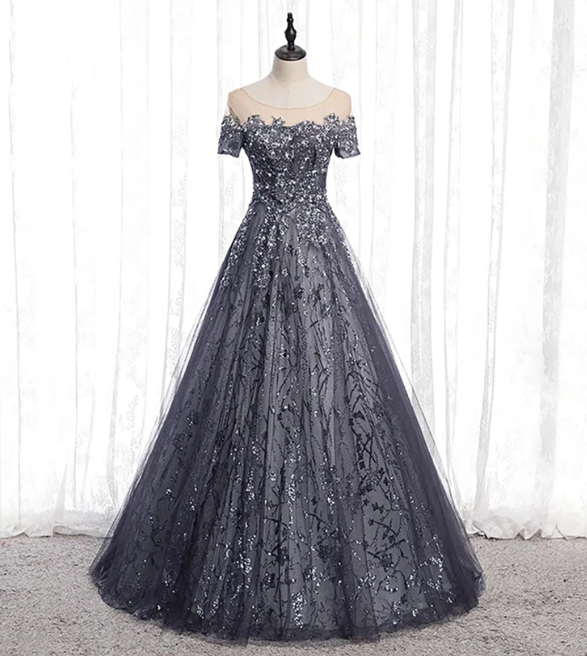 Amazing Prom Dress With Glitter Decoration // Long Formal Dress // Dress Evening Short Sleeve / Floral Evening Dress