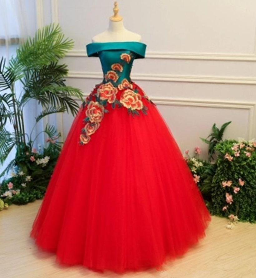 Elegant Bateau Appliques Ball Gown Quinceanera Dresses Tulle Floor-length Sweet 16 Dresses Debutante 15 Year Party Dress