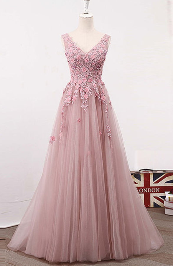 Lace Prom Dress,a Line Prom Dresses,long Prom Dress,tulle Prom Dresses,pink Prom Dress