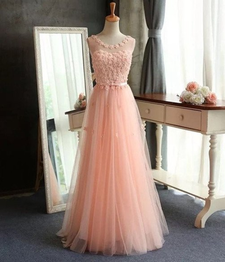 Pink Prom Dress,long Prom Dresses,tulle Evening Dress,a-line Prom Dress,beauty Evening Dress