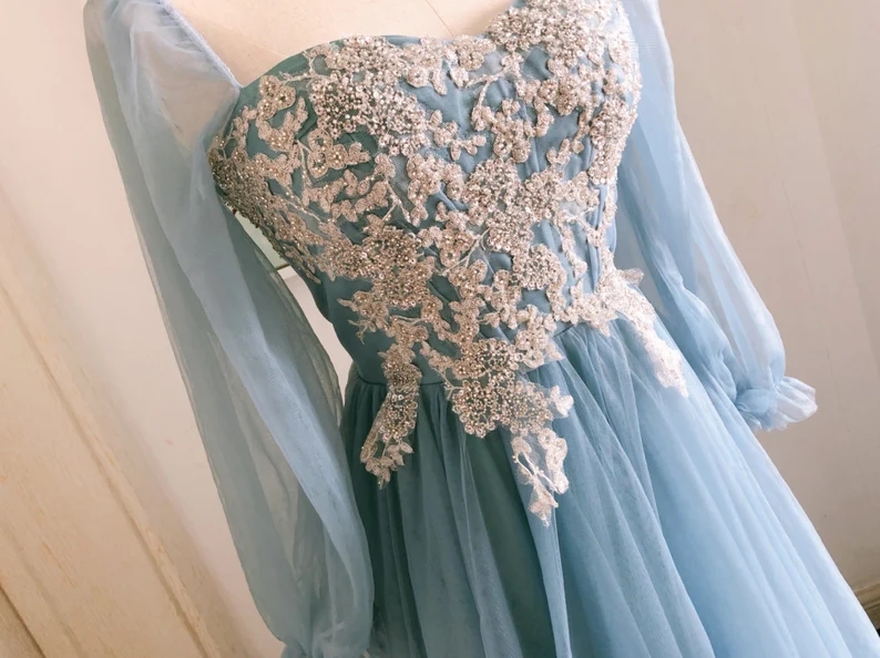 Simple Teal Blue Lace and Tulle Bridesmaid Dresss, Long Prom Dress, Party Dress