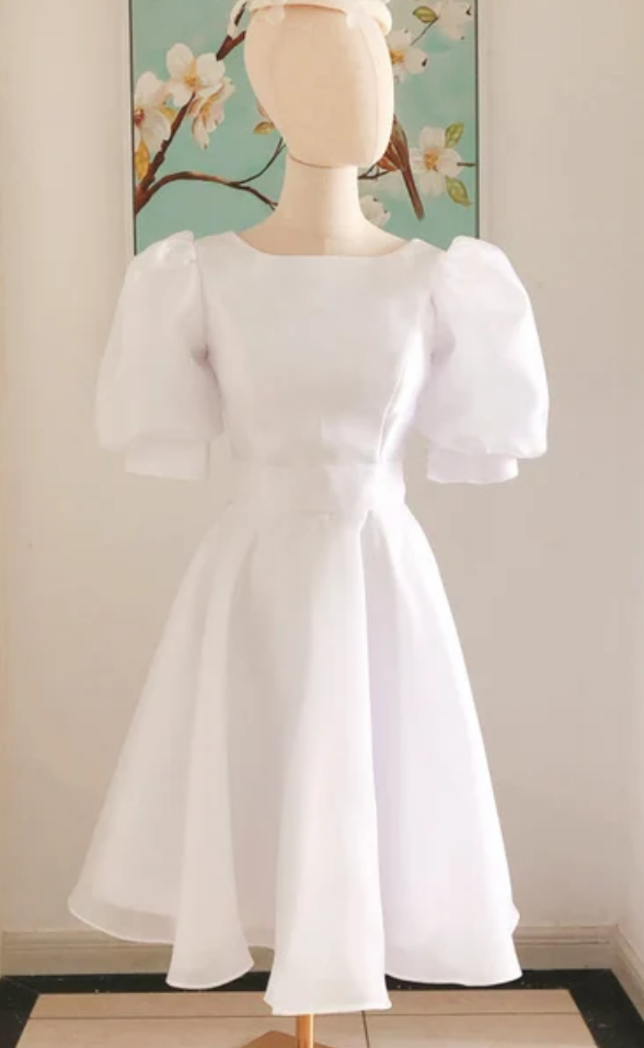 sachin and babi light blue dress Homecoming Dresses Puff Sleeve Wedding Dress,Vintage Puffy Sleeve White Prom Homecoming Dresses