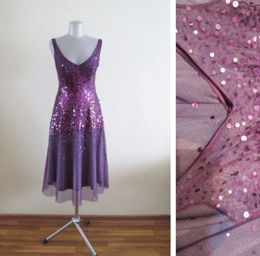 Purple A-line Sequins Homecoming V- Neck Sleeveless Fit Flare Party Christmas Dress Medium Size Deep V Neck Dress