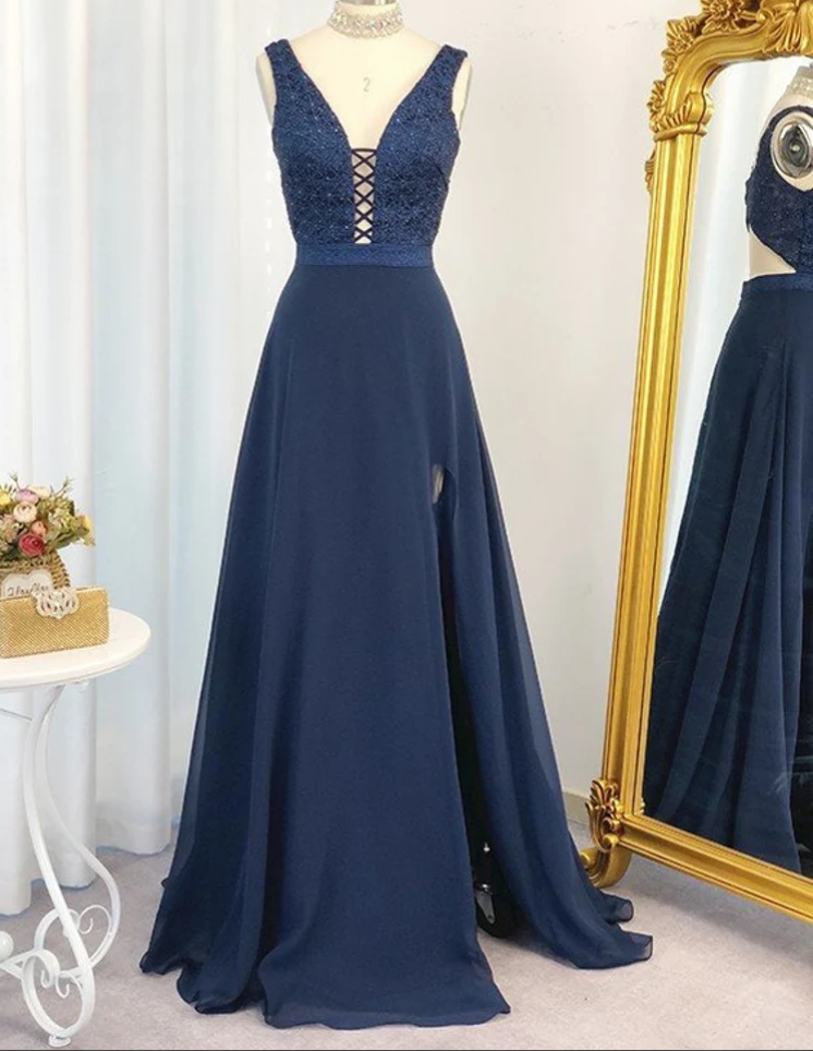 Prom Dresses A-line/princess Beading Floor-length Chiffon Sleeveless V-neck Dresses