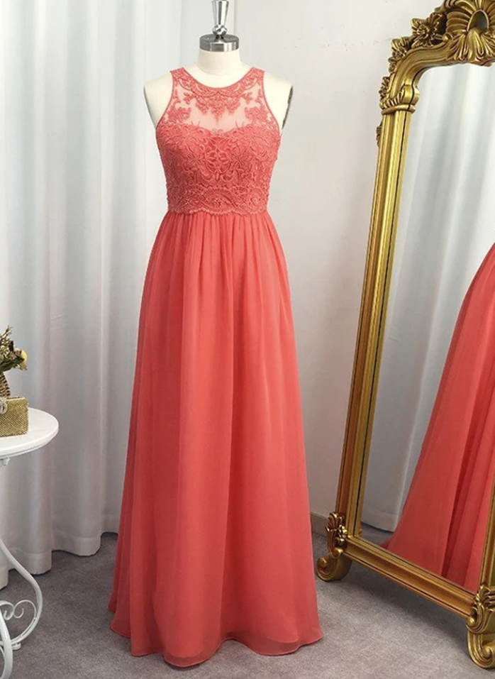 Prom Dresses A-line/princess Chiffon Applique Scoop Floor-length Sleeveless Dresses