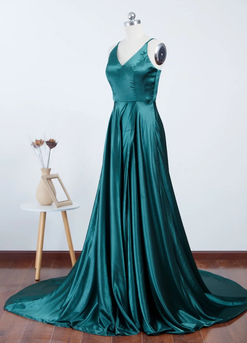 green emerald velvet dress Poly USA 9144 Fitted V-Neck Rhinestone Gown main image 0