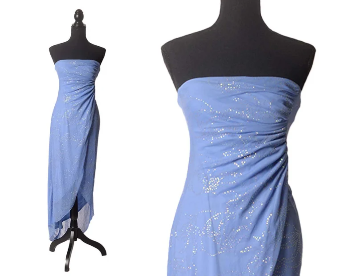Women's Xsmall Y2k Rampage Dress Baby Blue Sparkle Assymetric Prom Dress Formal Wear Homecoming Fairy Dress