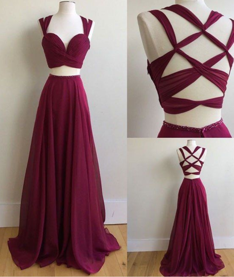 Gorgeous 2 Pieces Prom Dresses Long Sexy Evening Gowns Chiffon Two Piece Formal Dress For Teens