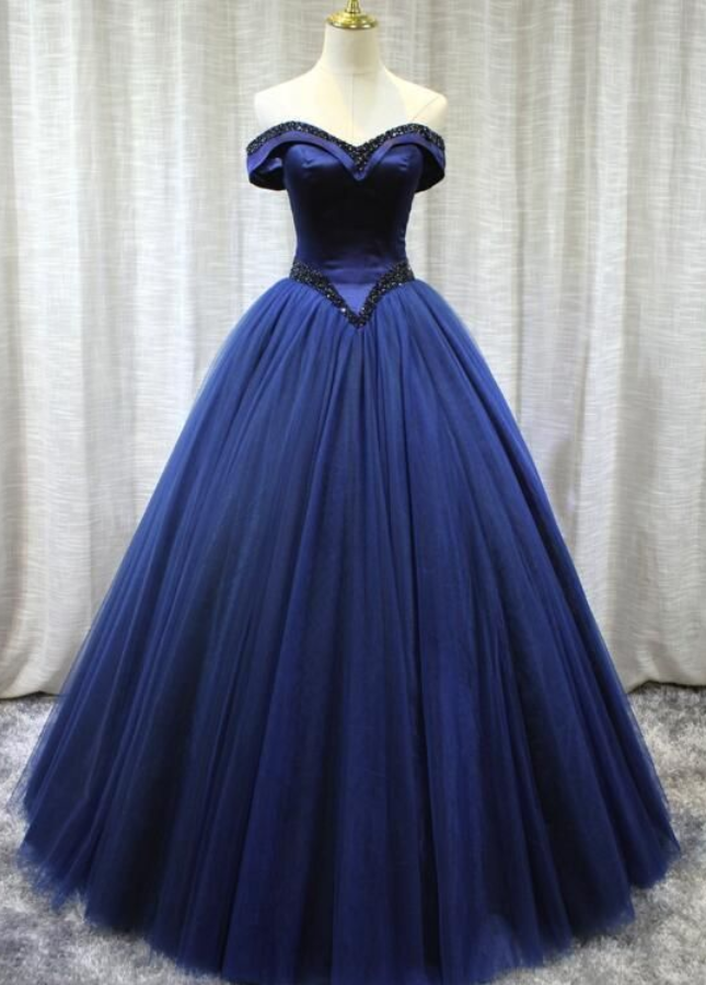 Beautiful Handmade Off Shoulder Tulle Sweet 16 Gown, Long Formal Gowns