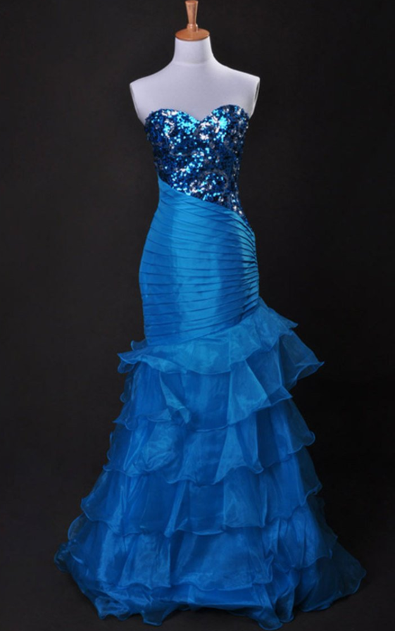 Prom Dresses Blue Sweetheart Floor Length Organza Taffeta