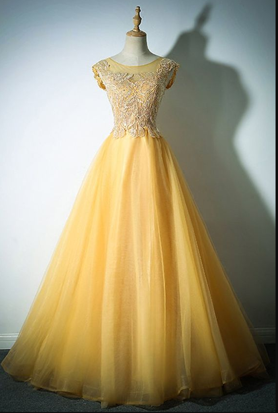 Yellow Long Lace Prom Dresses A Line 8th Grade Women Tulle Formal