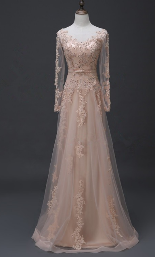 Charming Prom Dress, Elegant Prom Dresses, Long Sleeve Prom Dress, Tulle Evening Dress, Prom Dresses