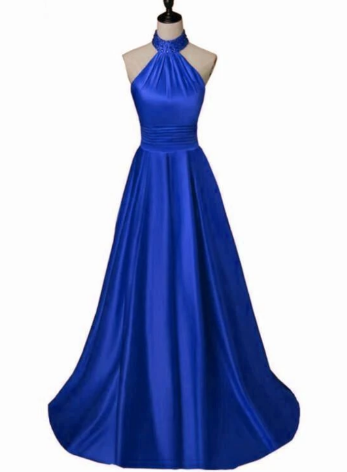 Prom Dresses Satin Halter Long Junior Prom Dress, Formal Gowns on Luulla