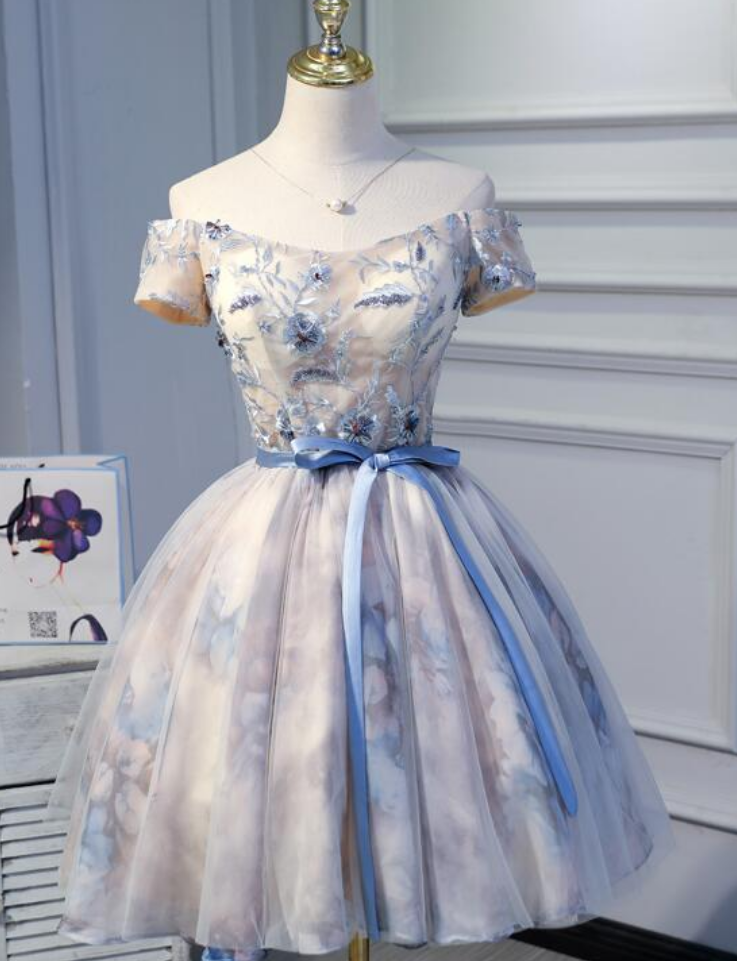 Homecoming Dresses Tulle with Floral Lace Homecoming Dress, Short Prom Dress Graduation Dress