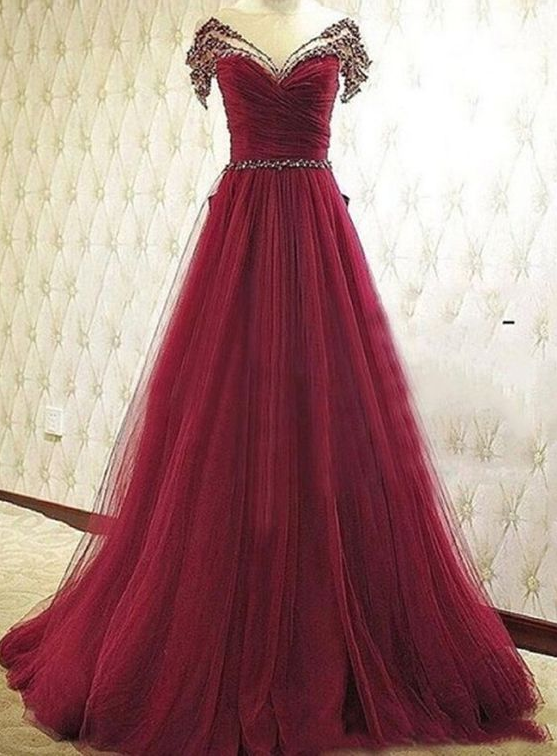 Charming Prom Dress,tulle Prom Dress,beading Prom Dress,a-line Evening Dress
