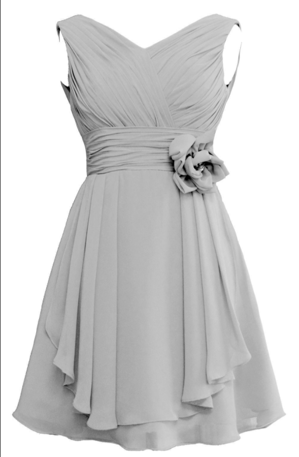 Simple Mini Short Homecoming Dress V-neck with Handmade Flower Chiffon Cocktail Dress Mini Short Prom Dress
