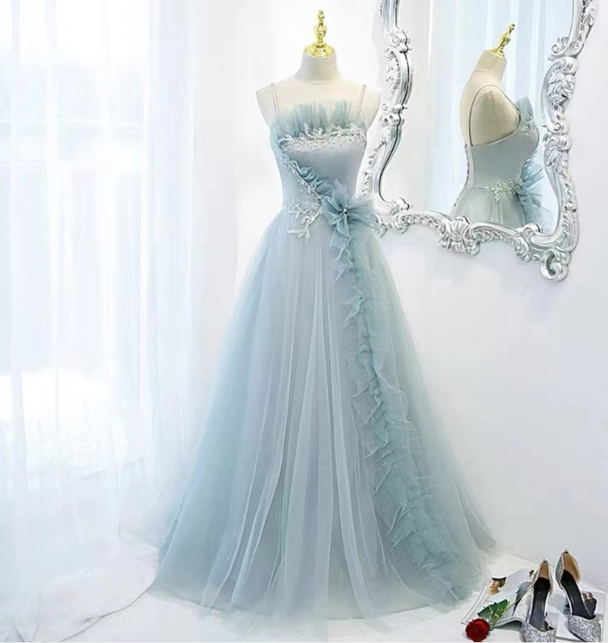 Light Blue Party Dress,sweet Prom Dress,spaghetti Strap Evening Dress,custom Made