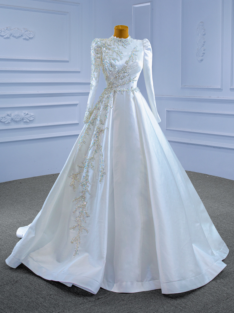 2021 Bridal Main Wedding Dress Long Sleeve Tail Wedding Dress Temperament Meeting Dress