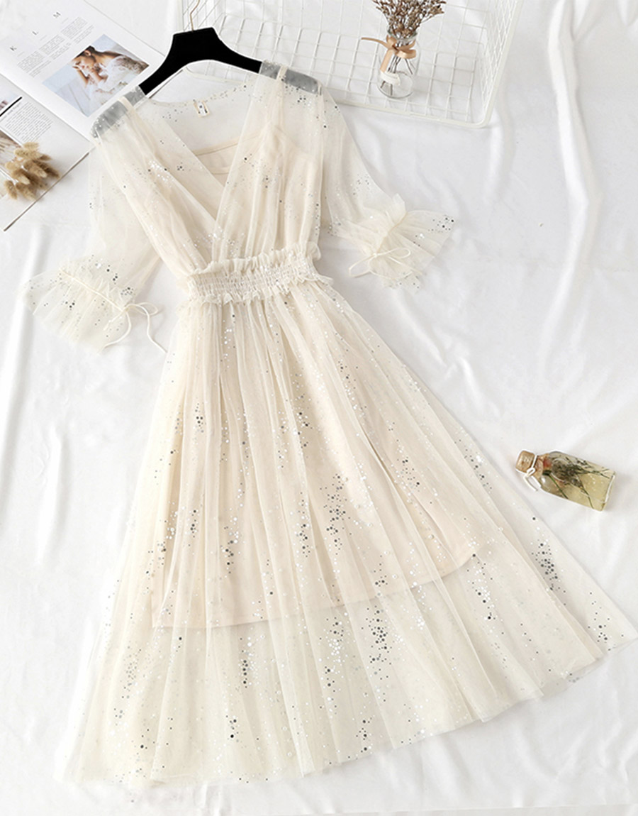 Girls' A-Line Tulle Maxi Dress with Lace and Sequins main image 1