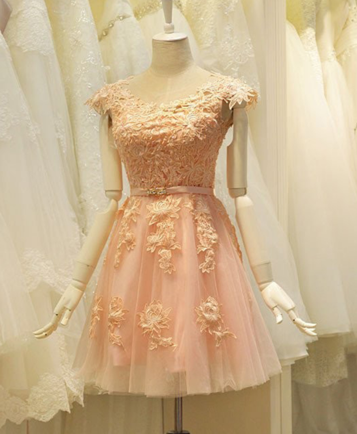 Charming Prom Dress,Appliques Homecoming Dress,Tulle Pink Prom Gowns,Short Prom Party Dress