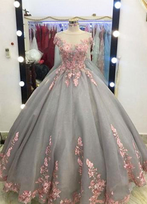 Charming Prom Dress,Ball Gown Prom Dresses,Appliques Lace Evening Dress,Formal Evening Dresses,Women Dress