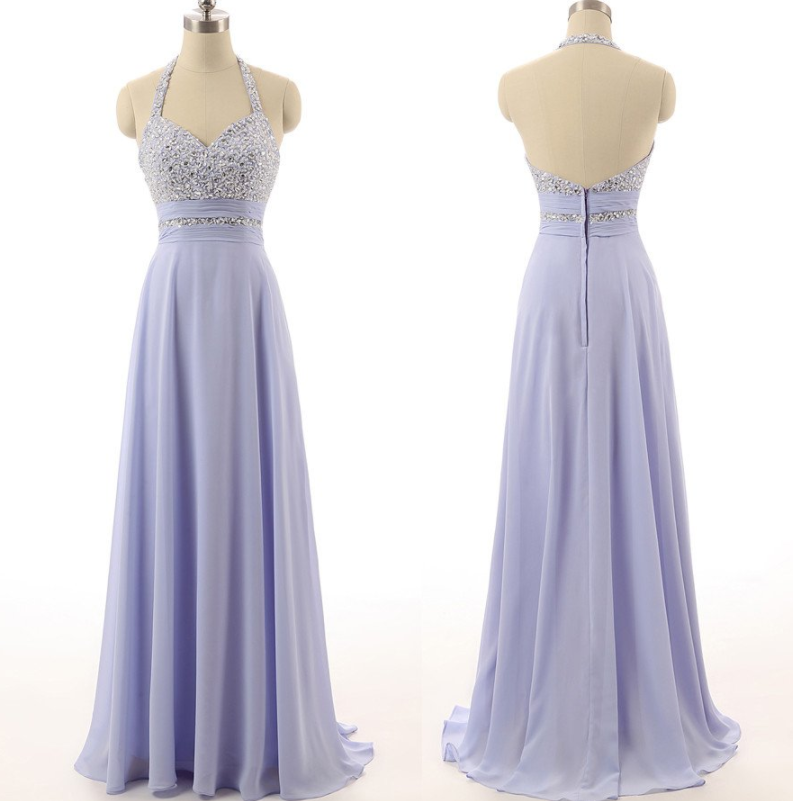 lavender prom dress,halter Prom Dress,long prom dress,chiffon prom dress,party dress