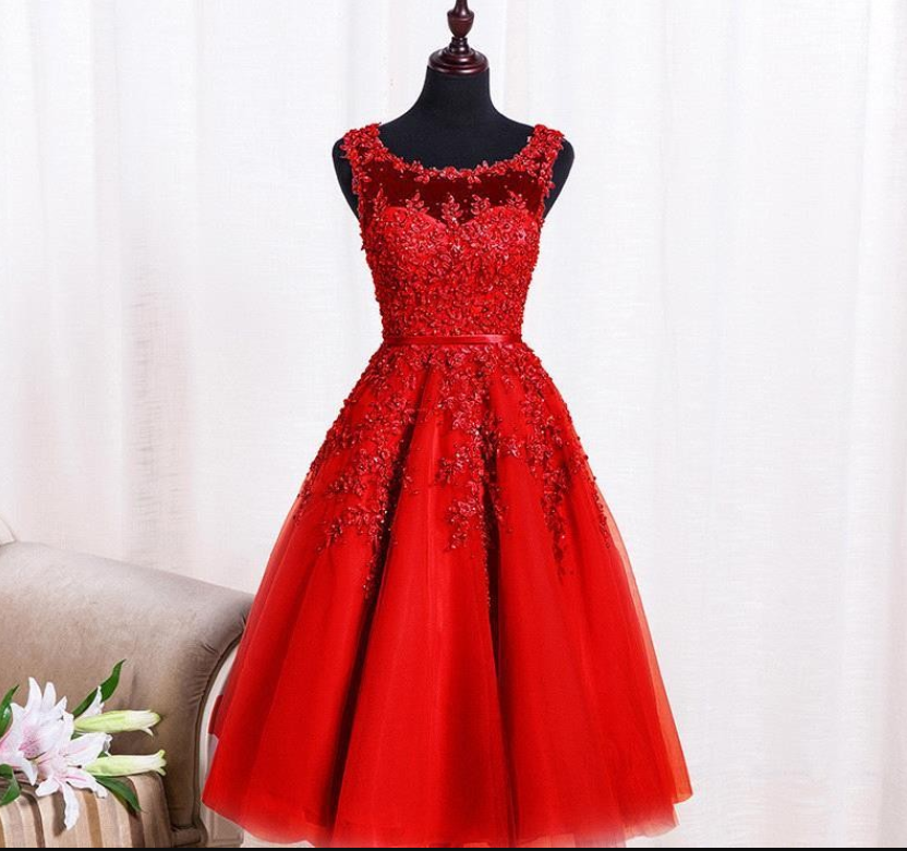 Red Beaded Lace Appliques Short Prom Dresses Robe Knee Length Party Evening Dress Red Beaded Lace Appliques Short Prom Dresses Robe Knee Length Party Evening Dress