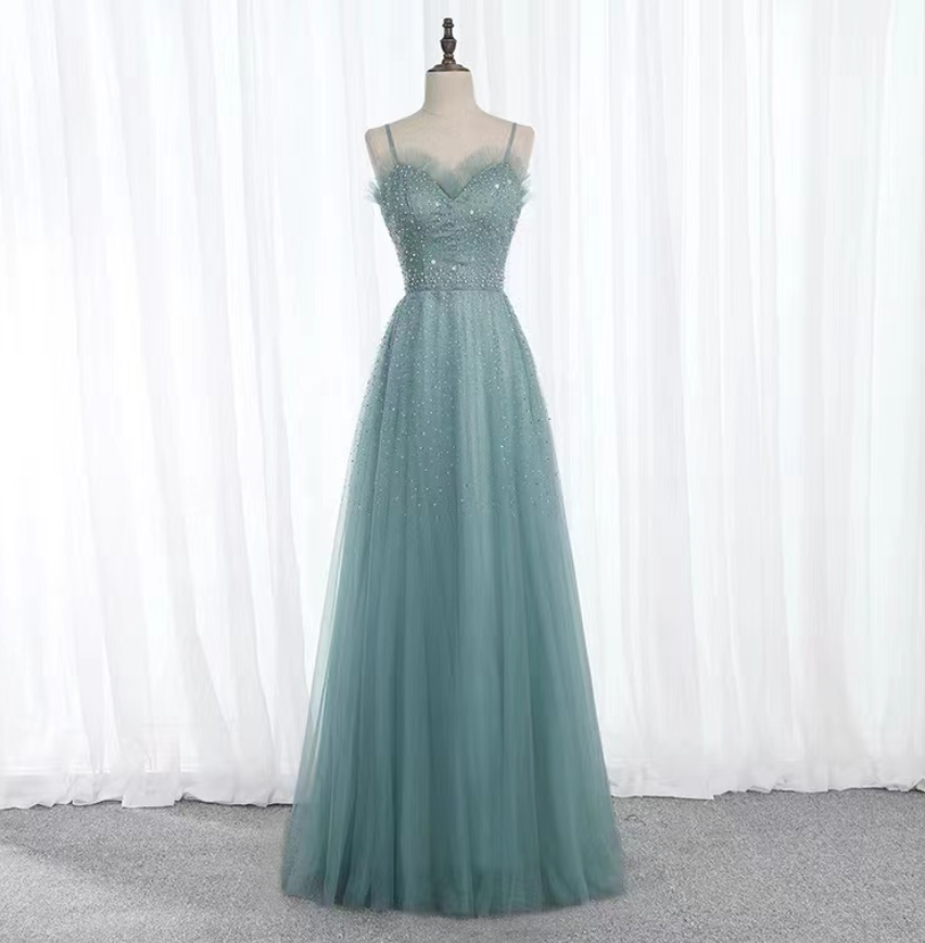 Socialite Evening Gown, Spaghetti Strap Prom Dress ,custom Made