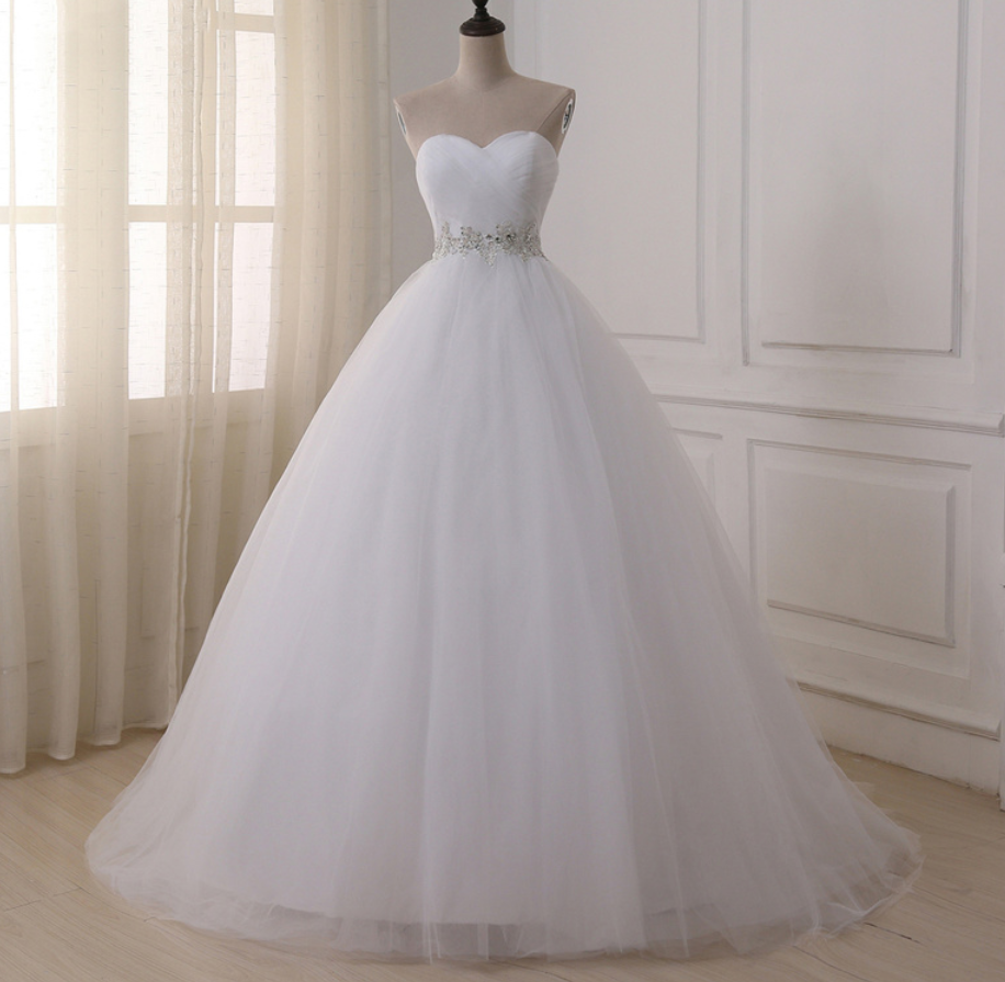 Wedding Dress,sweetheart Sleeveless Bridal Dresses Beading Pleat Ball Gown Sweep Train Bridal Gowns