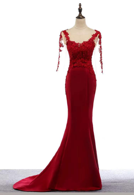 Elegant long prom gown, off shoulder evening gown, red bodycon bridal dress ,custom made