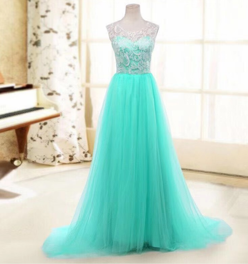 Sleeveless prom dress, floor length party dress,lace bridal dress,Custom Made