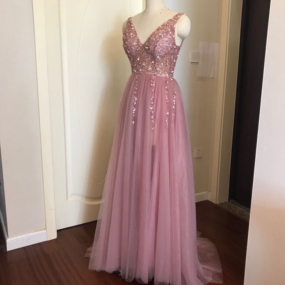 Self-created ,handmade,v-neck Prom Dress,beaded Party Dress,custom Made